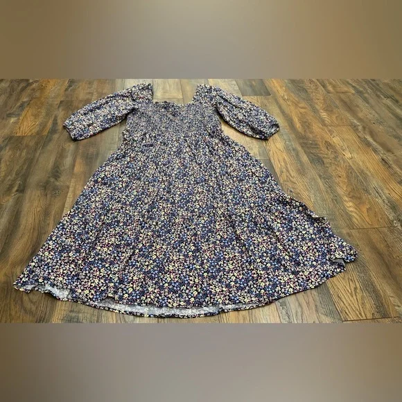 Gap Women’s Floral Midi Dress, Size XXL, Blue Multicolor, Smocked Top, NEW - Picture 8 of 8